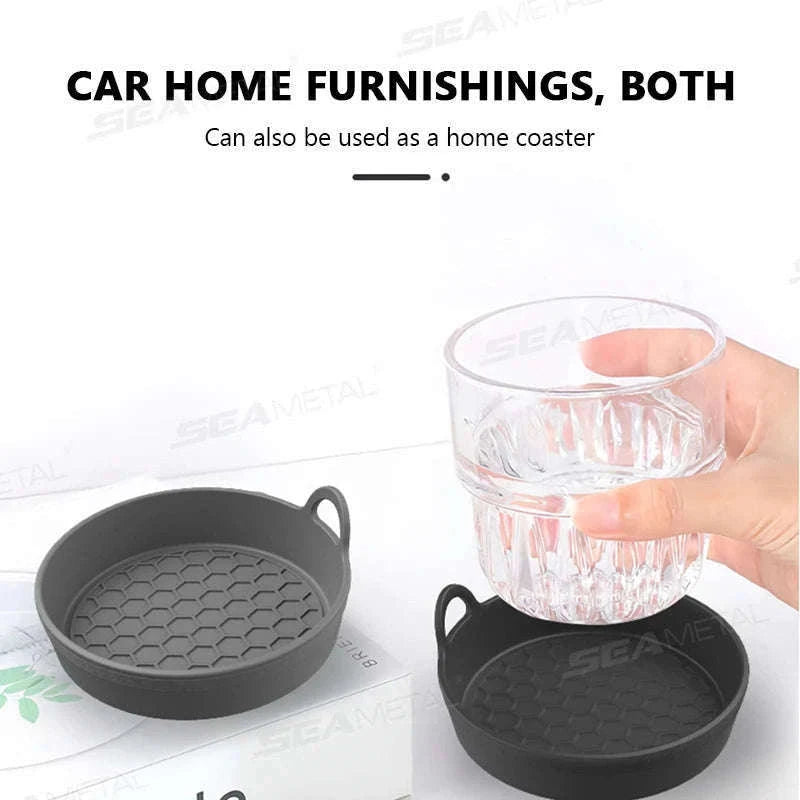 2-Piece Anti-Slip Car Coaster Silicone Drink Holder Pads-Black 2pcs