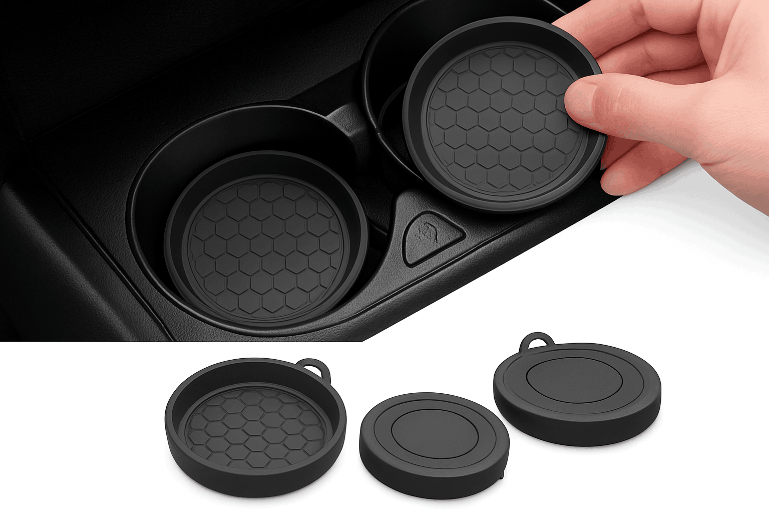 2-Piece Anti-Slip Car Coaster Silicone Drink Holder Pads-Black 2pcs