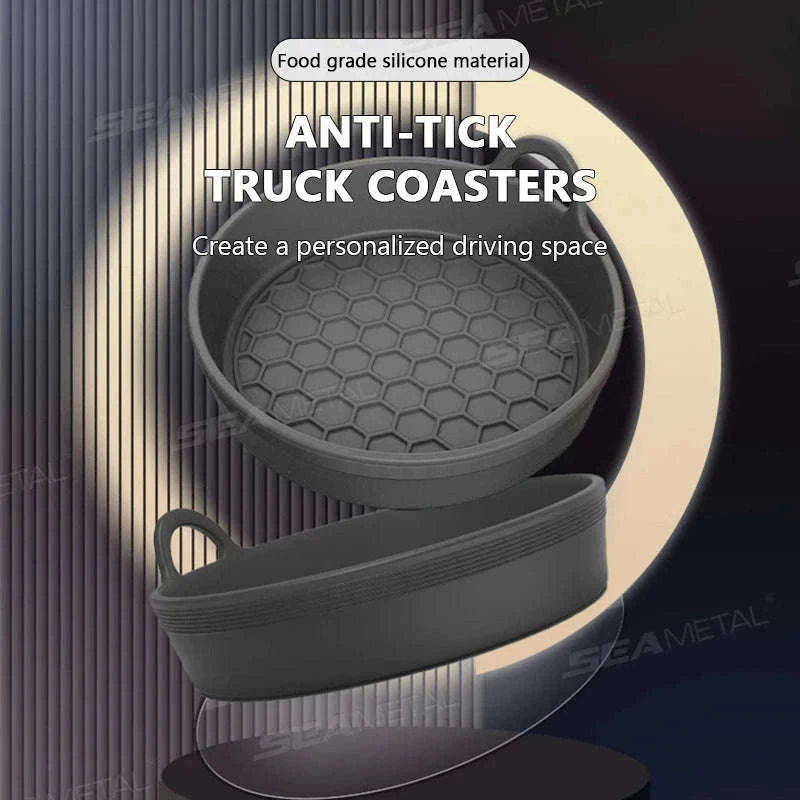 2-Piece Anti-Slip Car Coaster Silicone Drink Holder Pads-Black 2pcs
