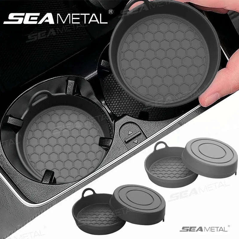 2-Piece Anti-Slip Car Coaster Silicone Drink Holder Pads-Black 2pcs