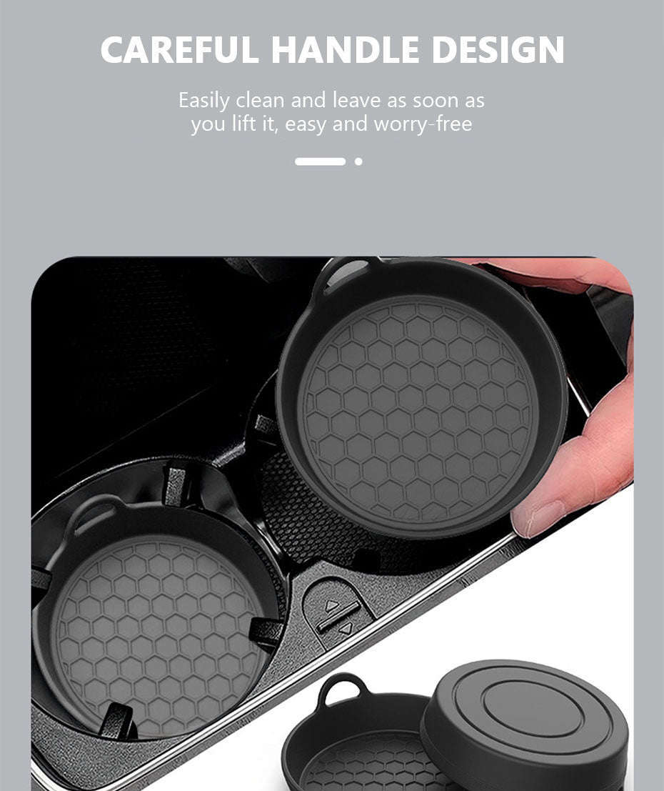 2-Piece Anti-Slip Car Coaster Silicone Drink Holder Pads-Black 2pcs