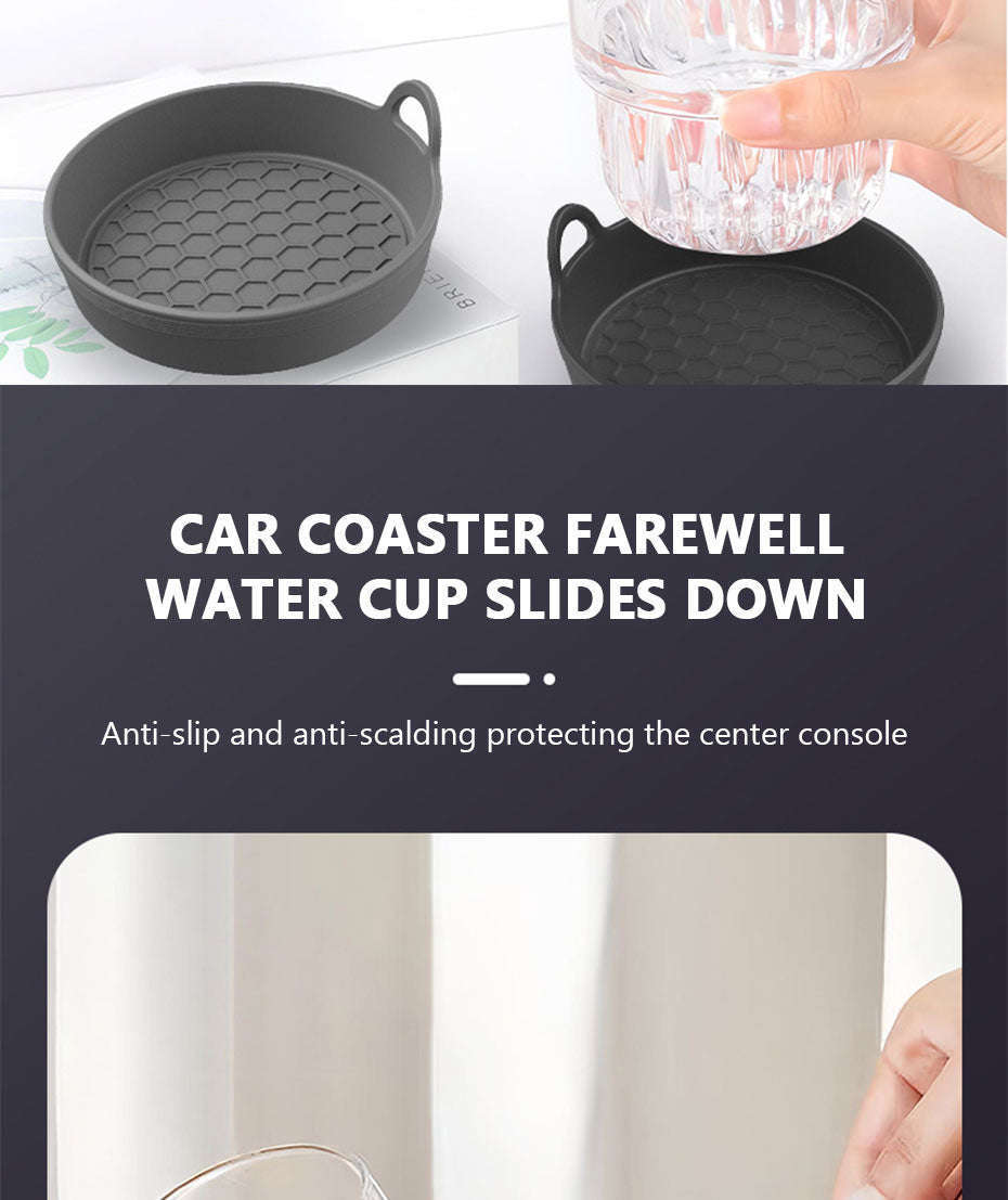 2-Piece Anti-Slip Car Coaster Silicone Drink Holder Pads-Black 2pcs