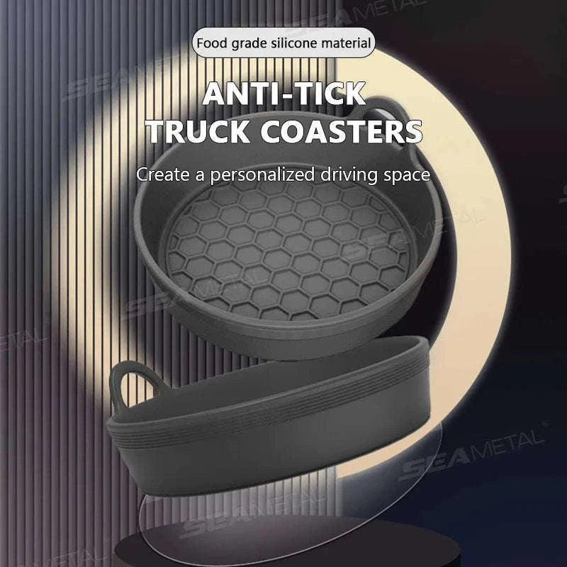 2-Piece Anti-Slip Car Coaster Silicone Drink Holder Pads-Black 2pcs