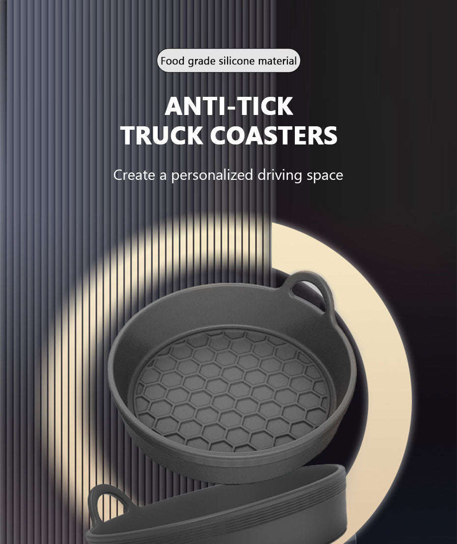 2-Piece Anti-Slip Car Coaster Silicone Drink Holder Pads-Black 2pcs