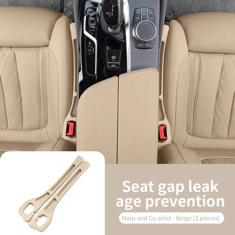 2-Piece Car Seat Gap Filler Organizer with Storage Slot-Beige 2pcs