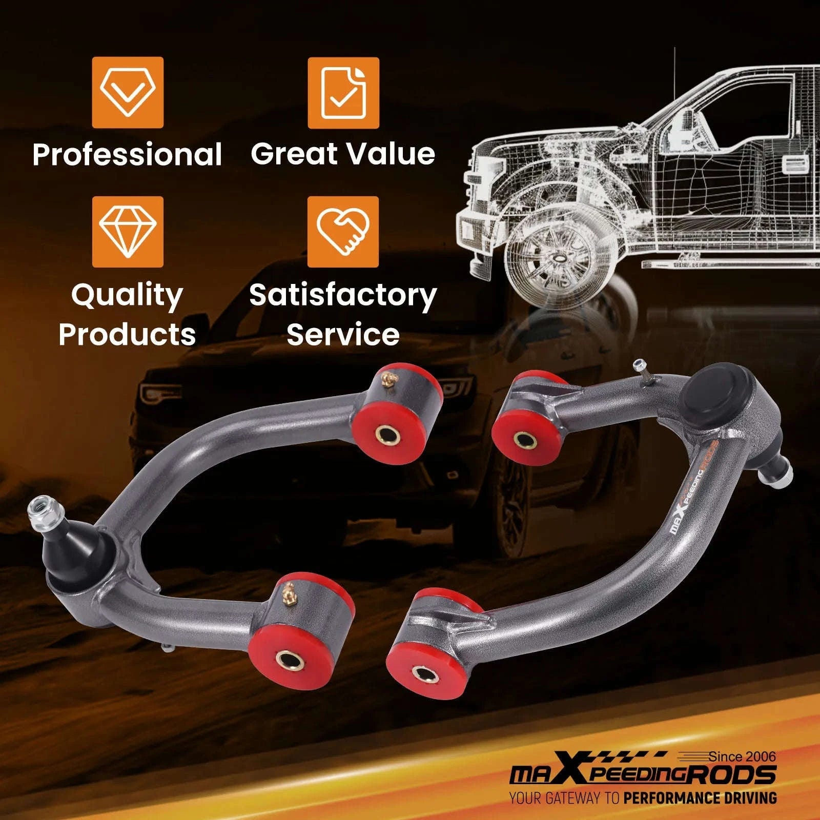 2-Piece Front Upper Control Arms for 2-4 in Lift-United States