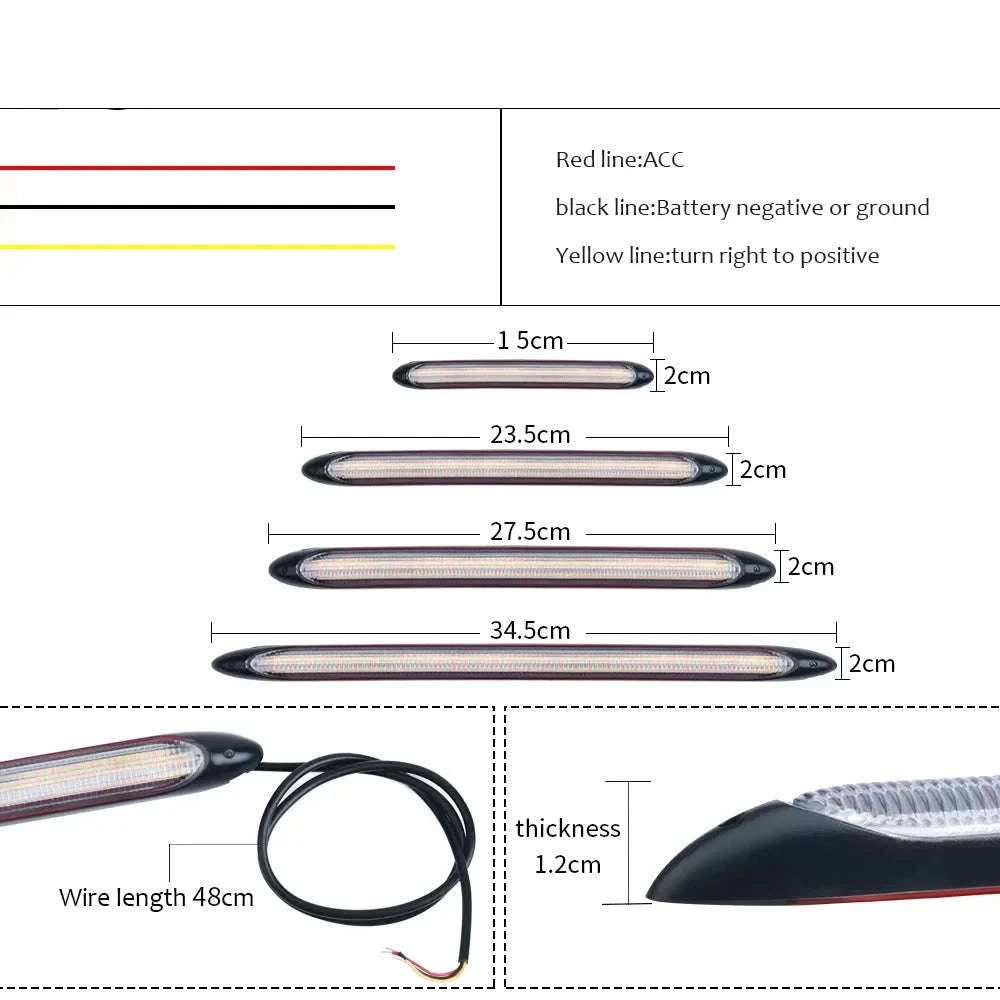 2-Piece LED Car Daytime Running Light Strip 12V-34.5CM / WhiteYellowBlue