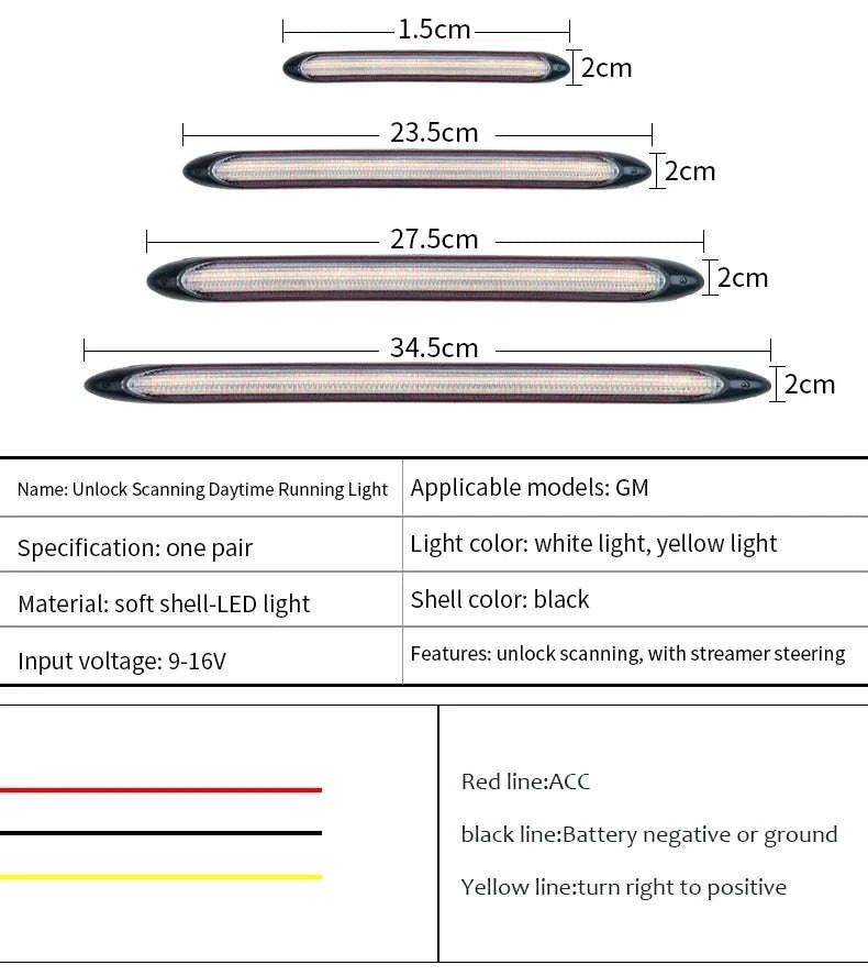 2-Piece LED Car Daytime Running Light Strip 12V-34.5CM / WhiteYellowBlue