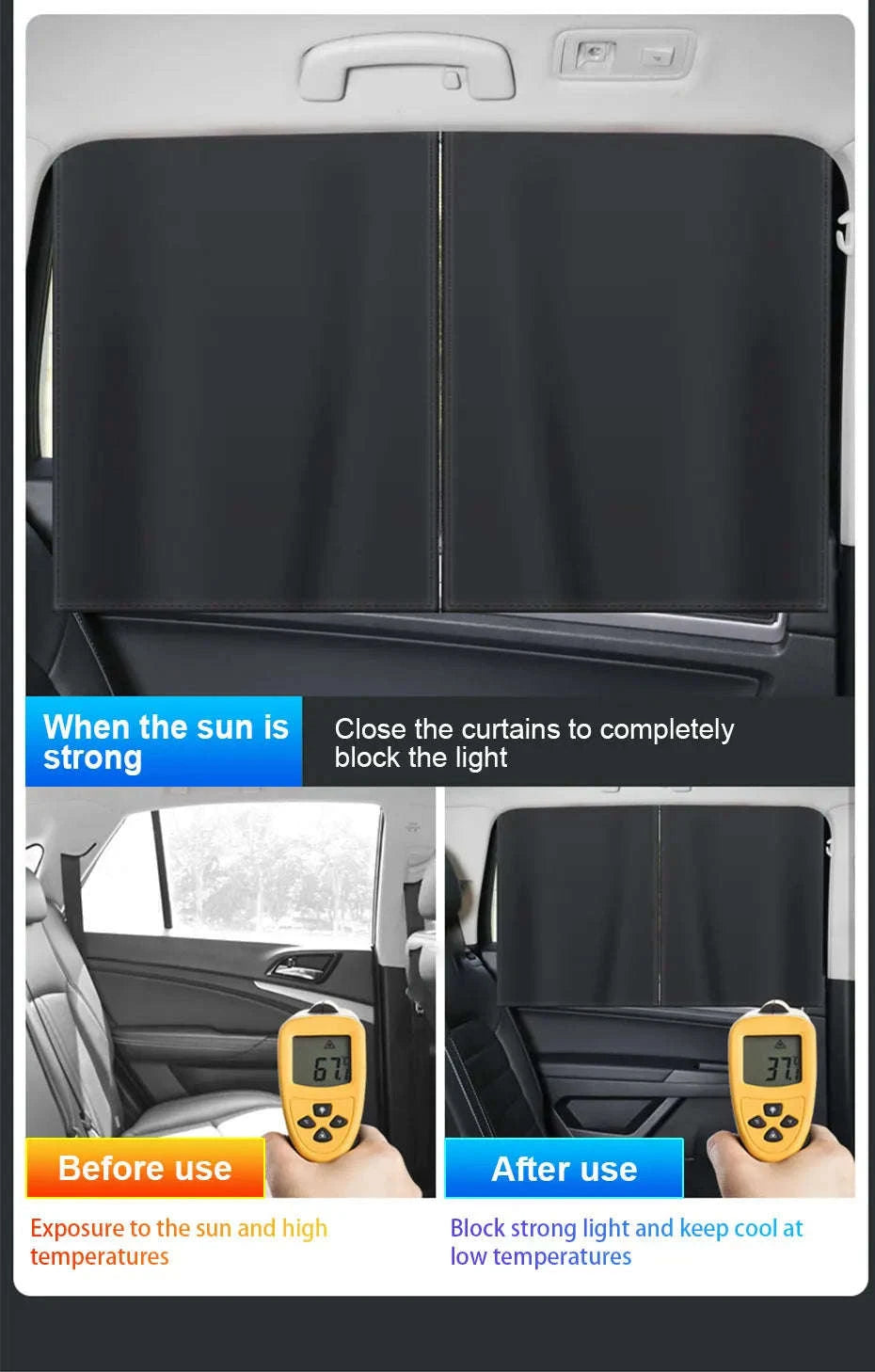 2-Piece Magnetic Double-Layer Car Side Window Sun Shade Curtain-Back 2pcs