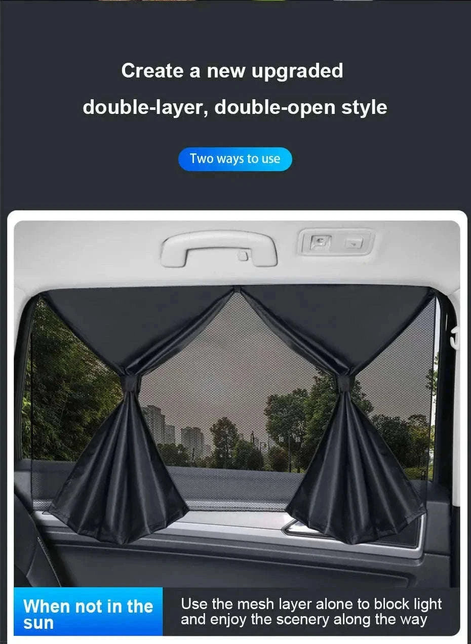2-Piece Magnetic Double-Layer Car Side Window Sun Shade Curtain-Back 2pcs