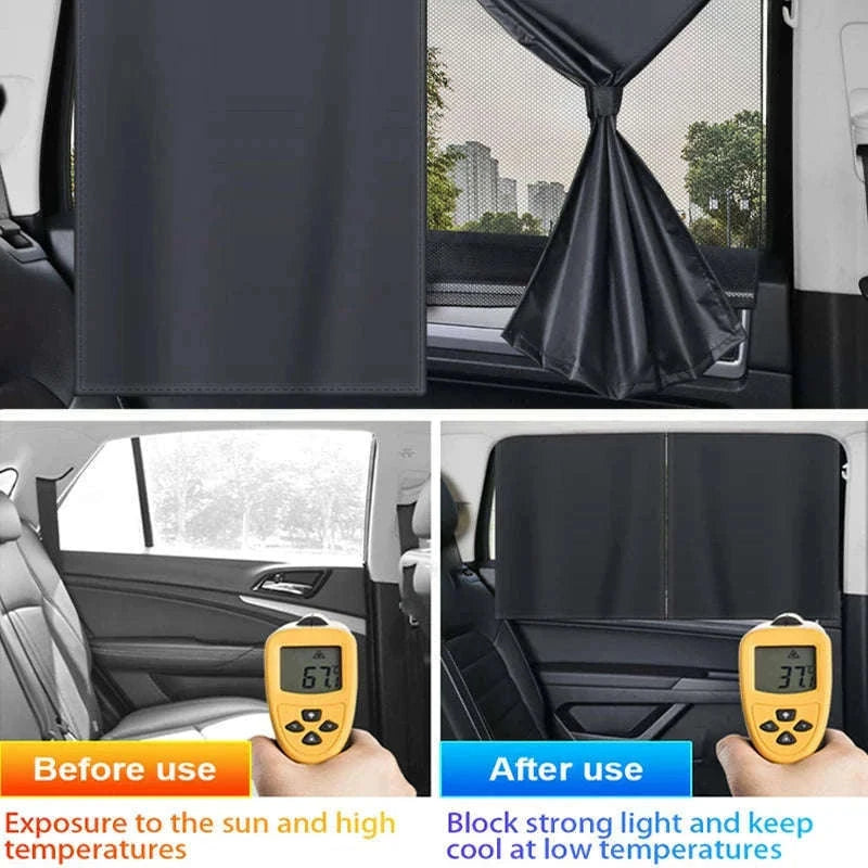 2-Piece Magnetic Double-Layer Car Side Window Sun Shade Curtain-Back 2pcs