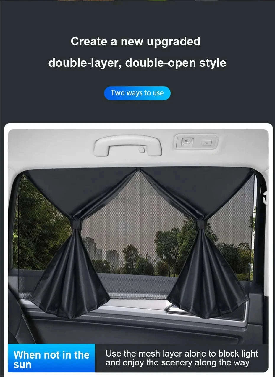 2-Piece Magnetic Double-Layer Car Side Window Sun Shade Curtain-Back 2pcs