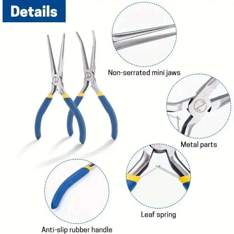 2-Piece Mini Needle Nose Pliers Set with Comfort Grip-Default Title