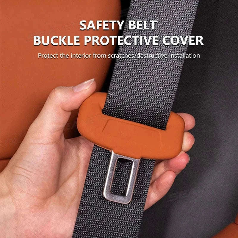 2-Piece Seat Belt Buckle Protector Rubber Cover-Brown 2pcs