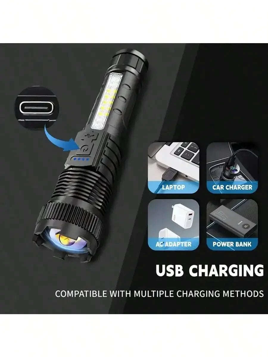 2 Piece Tactical Flashlight USB C Rechargeable 7 Modes-2pcs / United States / WHITE|black|18650 Lithium Battery
