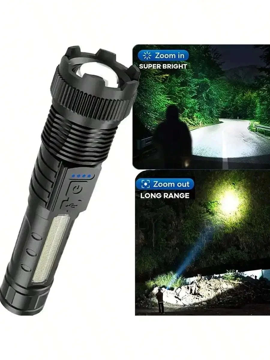 2 Piece Tactical Flashlight USB C Rechargeable 7 Modes-2pcs / United States / WHITE|black|18650 Lithium Battery