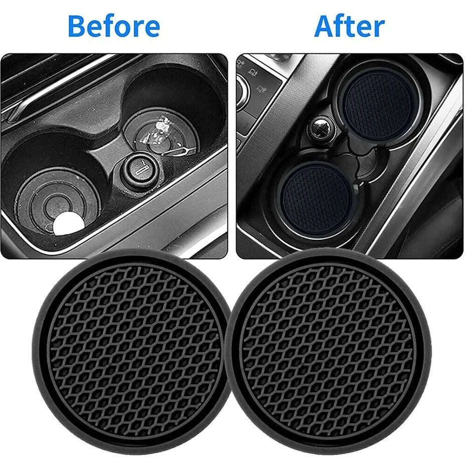 2-Piece Universal Anti-Slip Car Cup Coasters, 7 cm, TPU, Waterproof-black