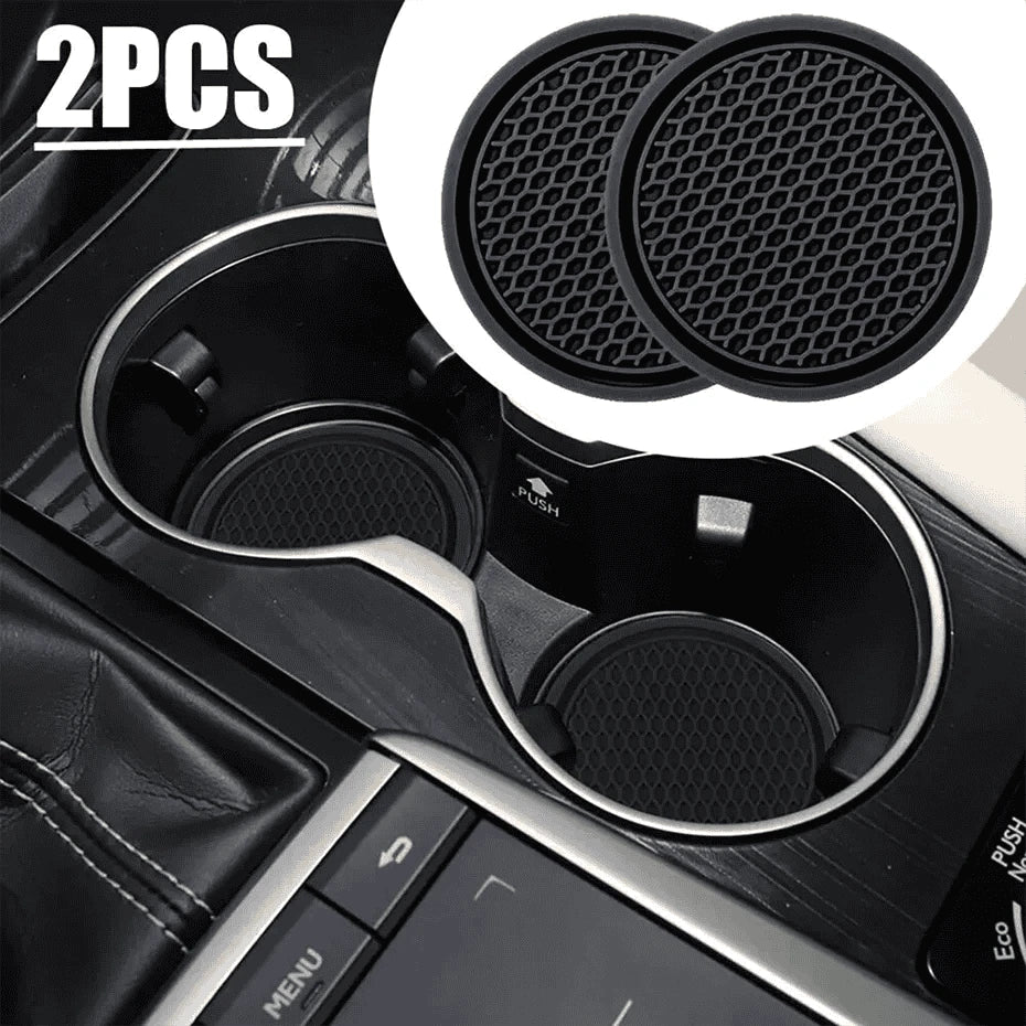 2-Piece Universal Anti-Slip Car Cup Coasters, 7 cm, TPU, Waterproof-black