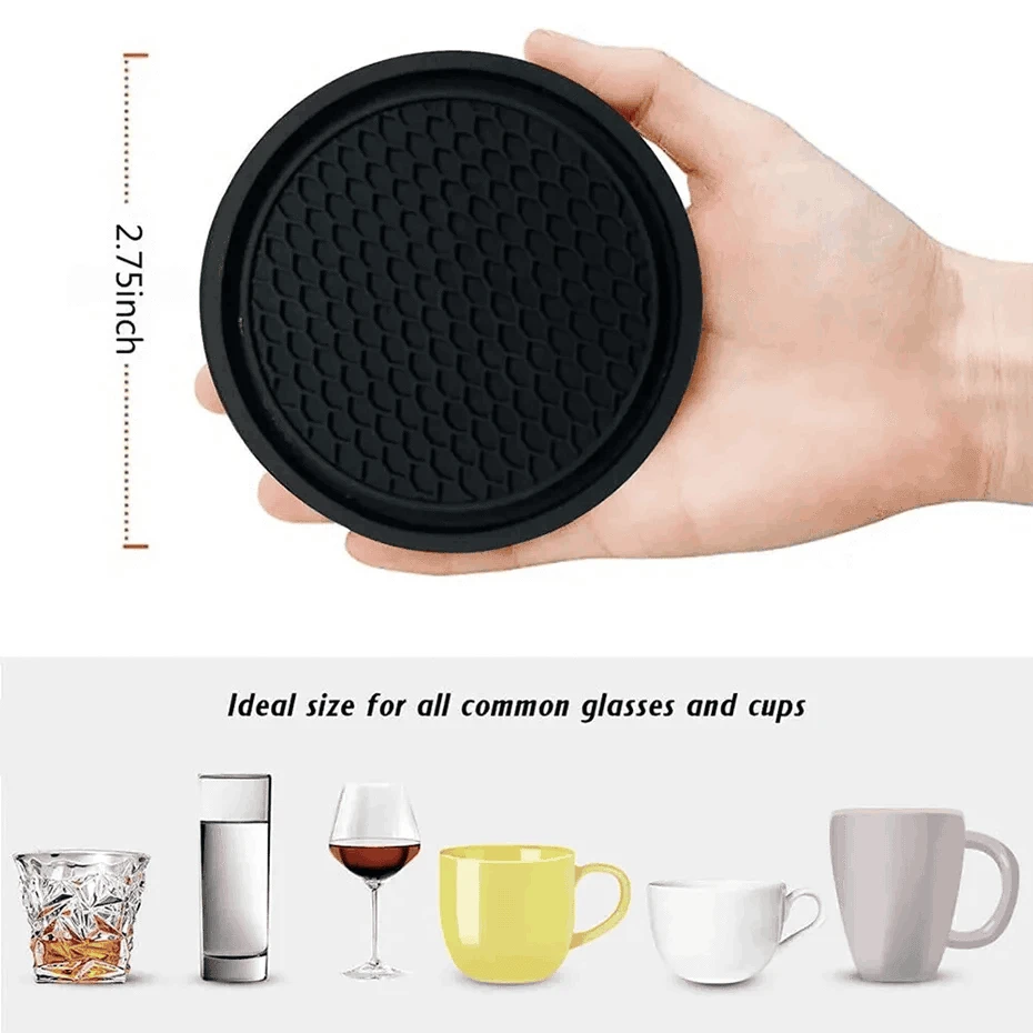 2-Piece Universal Anti-Slip Car Cup Coasters, 7 cm, TPU, Waterproof-black