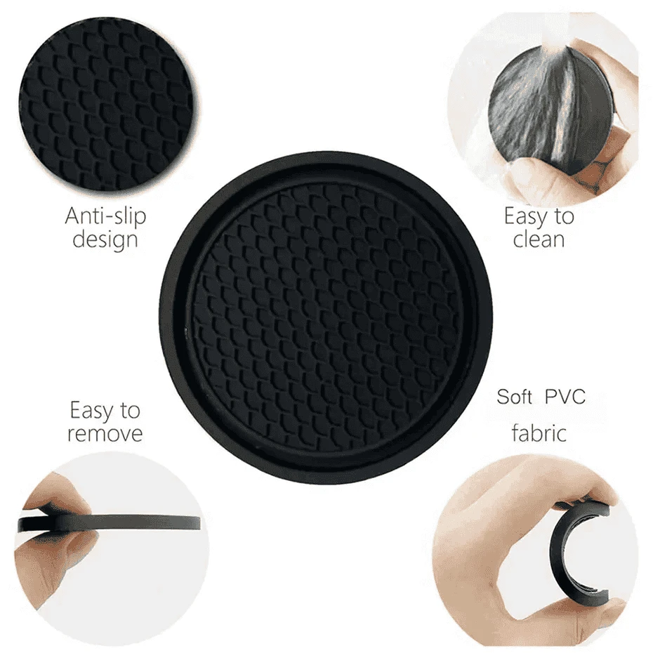 2-Piece Universal Anti-Slip Car Cup Coasters, 7 cm, TPU, Waterproof-black