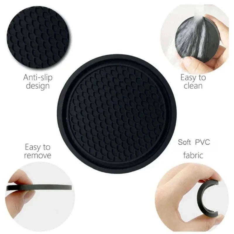 2-Piece Universal Anti-Slip Car Cup Coasters, 7 cm, TPU, Waterproof-black