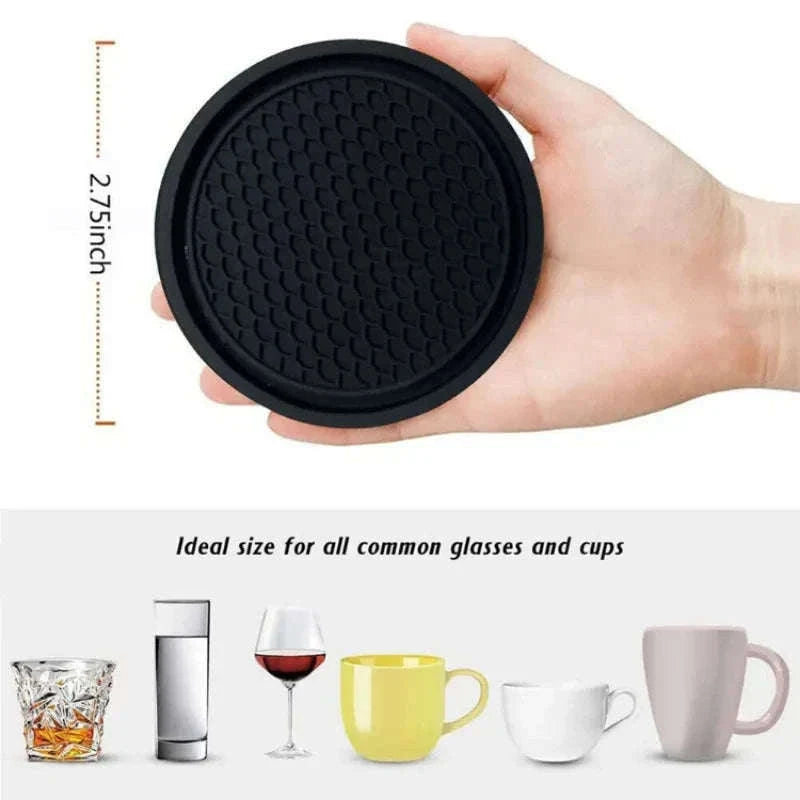 2-Piece Universal Anti-Slip Car Cup Coasters, 7 cm, TPU, Waterproof-black