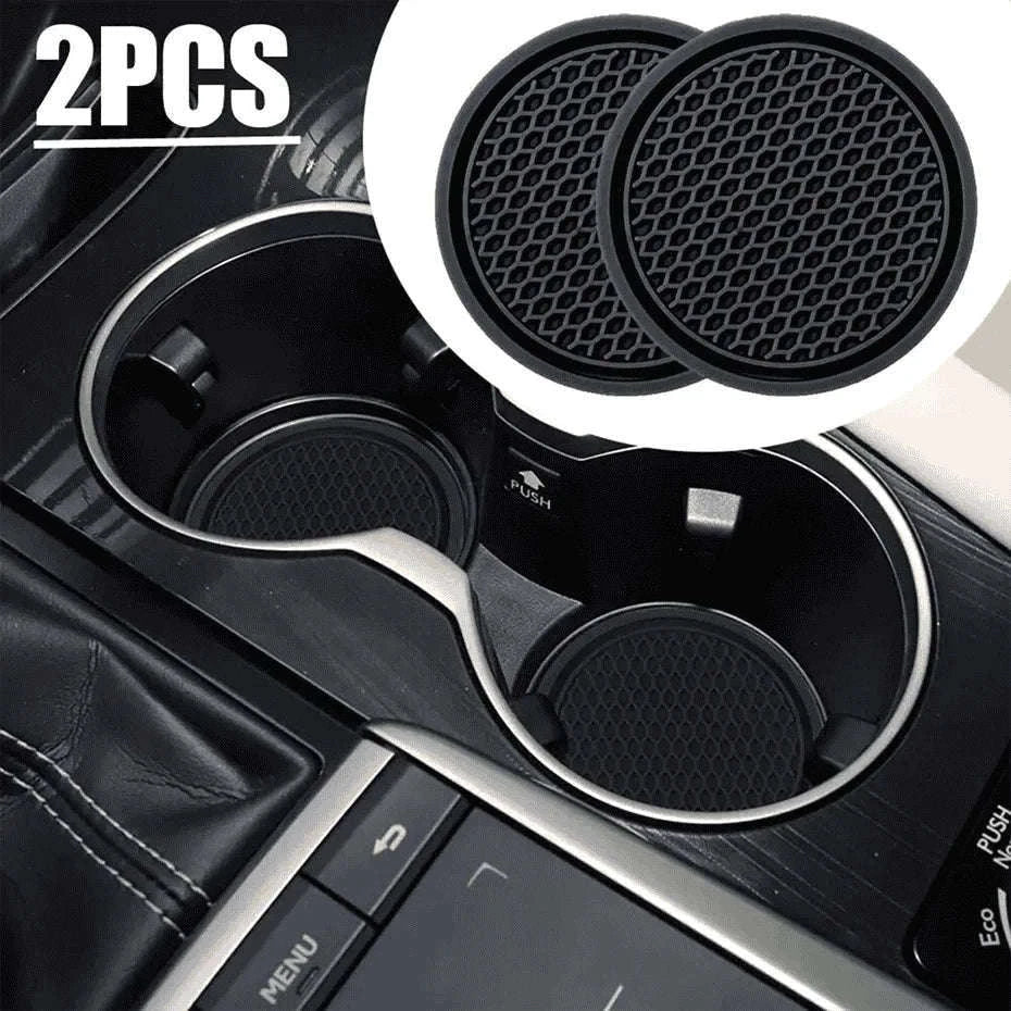 2-Piece Universal Anti-Slip Car Cup Coasters, 7 cm, TPU, Waterproof-black