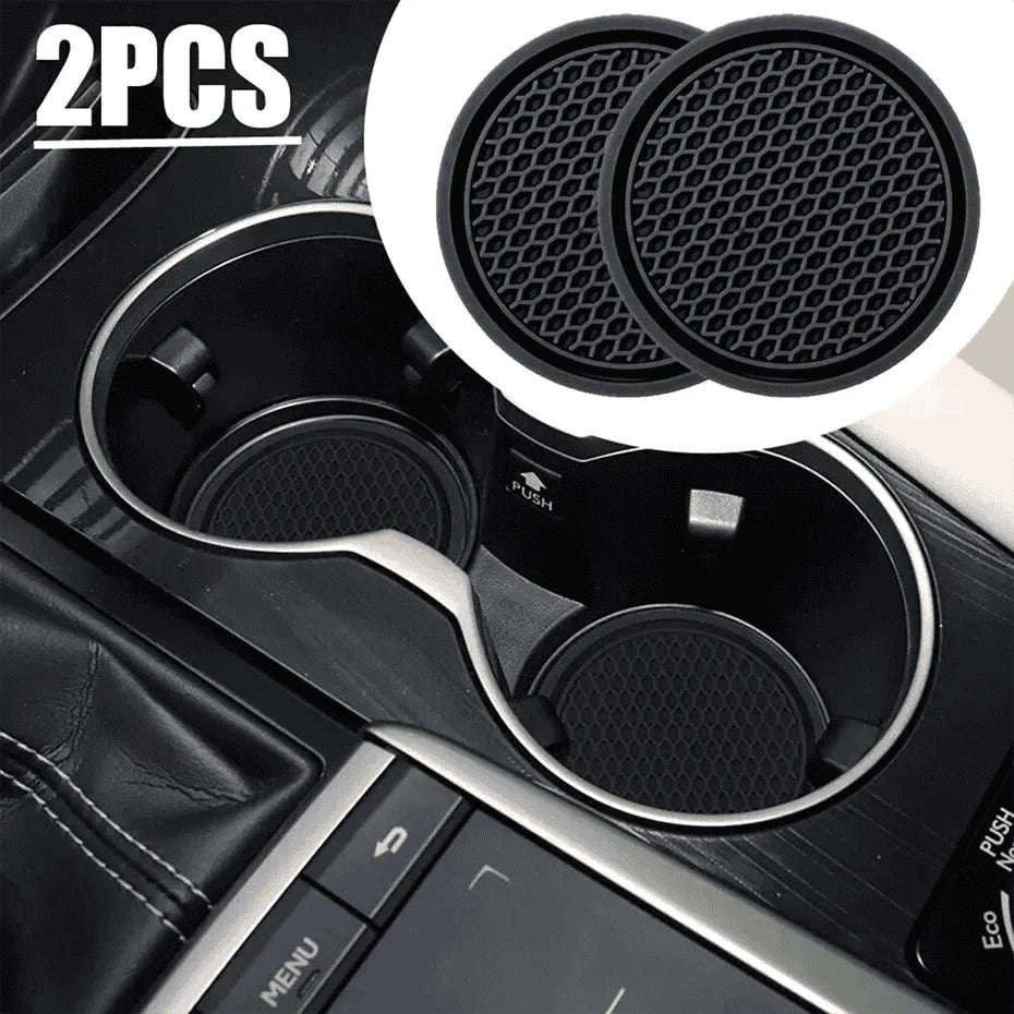 2-Piece Universal Anti-Slip Car Cup Coasters, 7 cm, TPU, Waterproof-black
