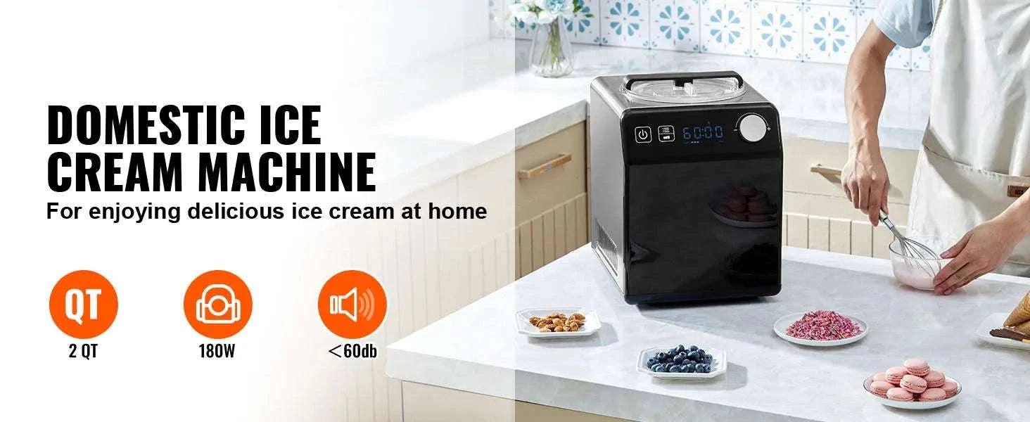 2 Quart Automatic Ice Cream Maker with Compressor, No Pre-Freezing-2QT / United States