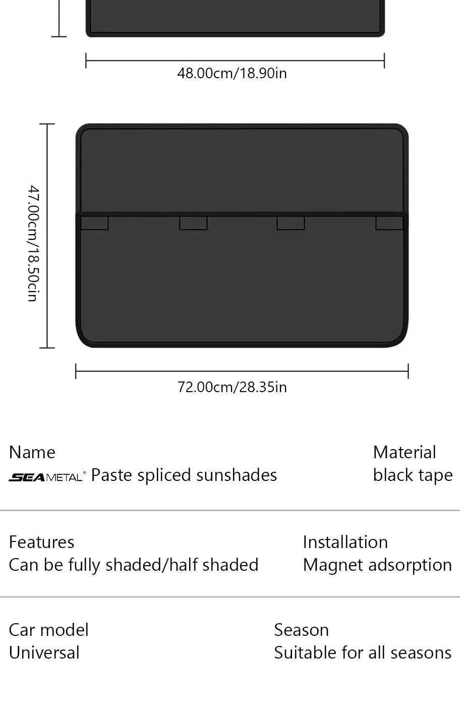 2-Section Magnetic Car Side Window Sun Shade-Rear window-1pc