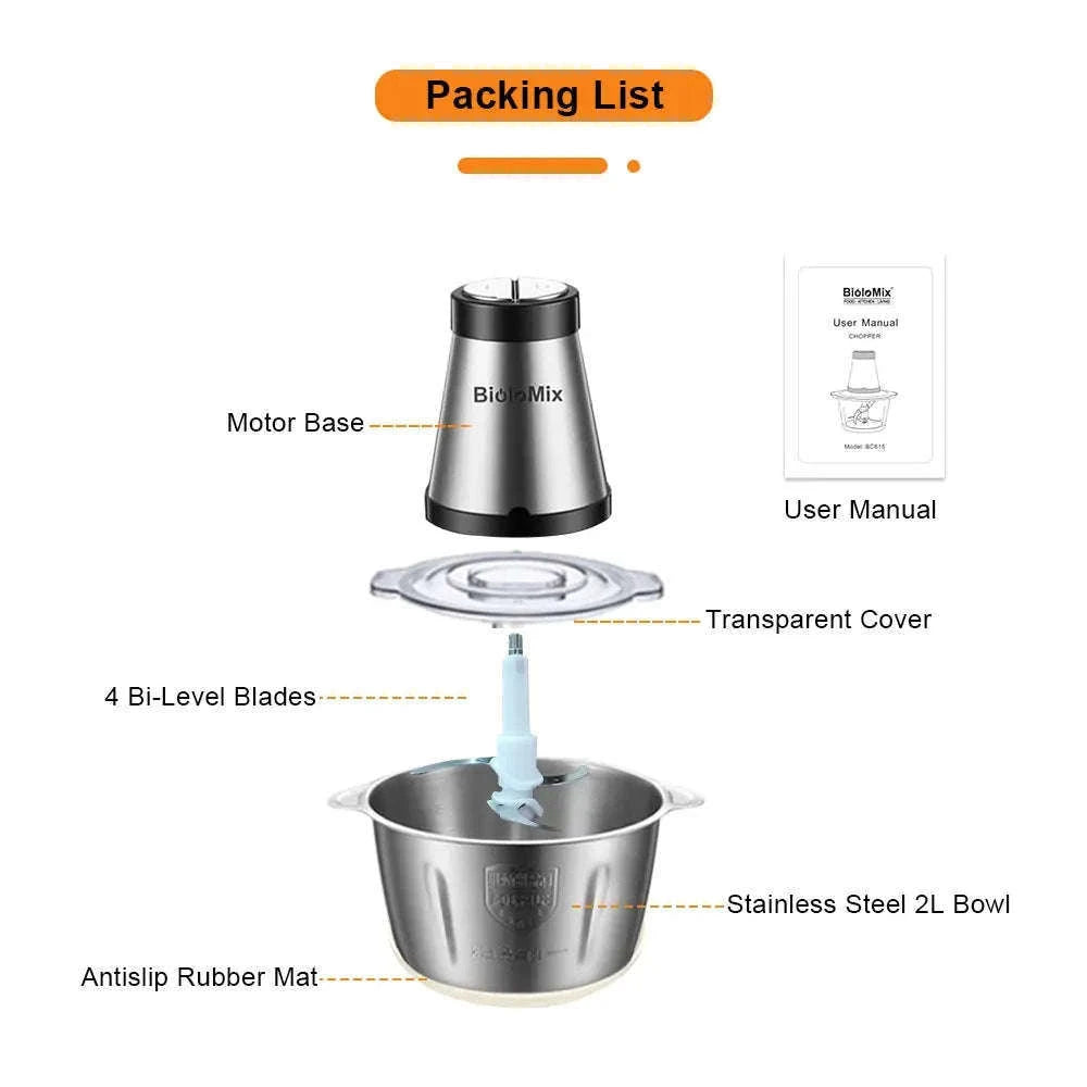 2-Speed 500W Stainless Steel 2L Electric Chopper-Standard Extra Knife / 110 V / United States|US