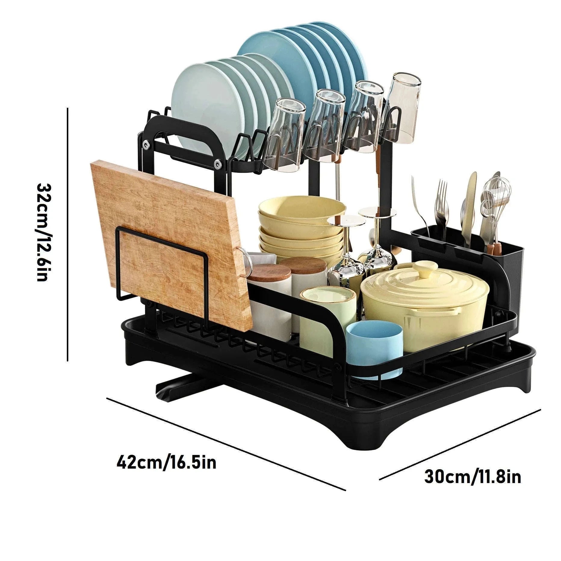 2-Tier Dish Drying Rack with Drainboard and Cutlery Holder-Type C / france / 2-tier