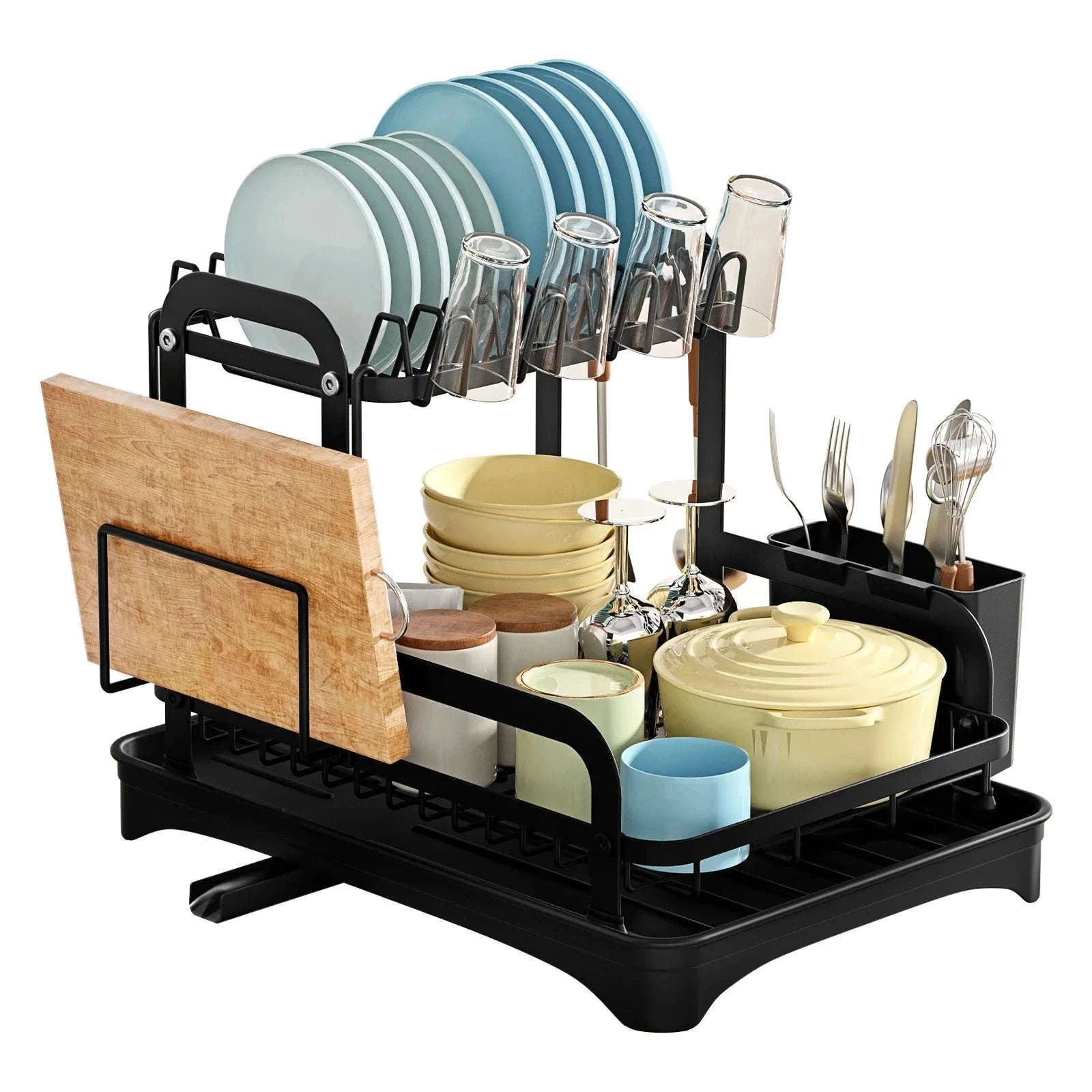 2-Tier Dish Drying Rack with Drainboard and Cutlery Holder-Type C / france / 2-tier