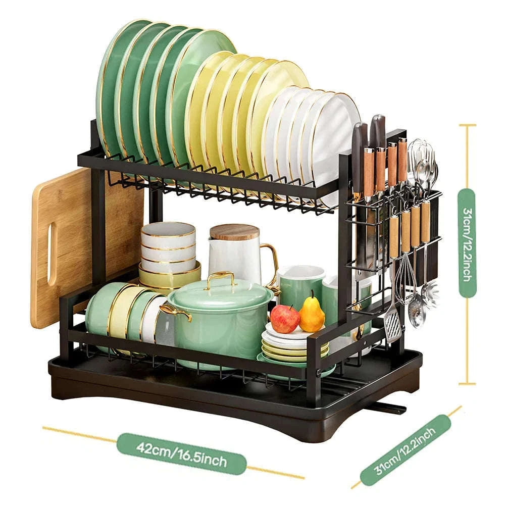 2-Tier Dish Drying Rack with Drainboard and Cutlery Holder-Type C / france / 2-tier