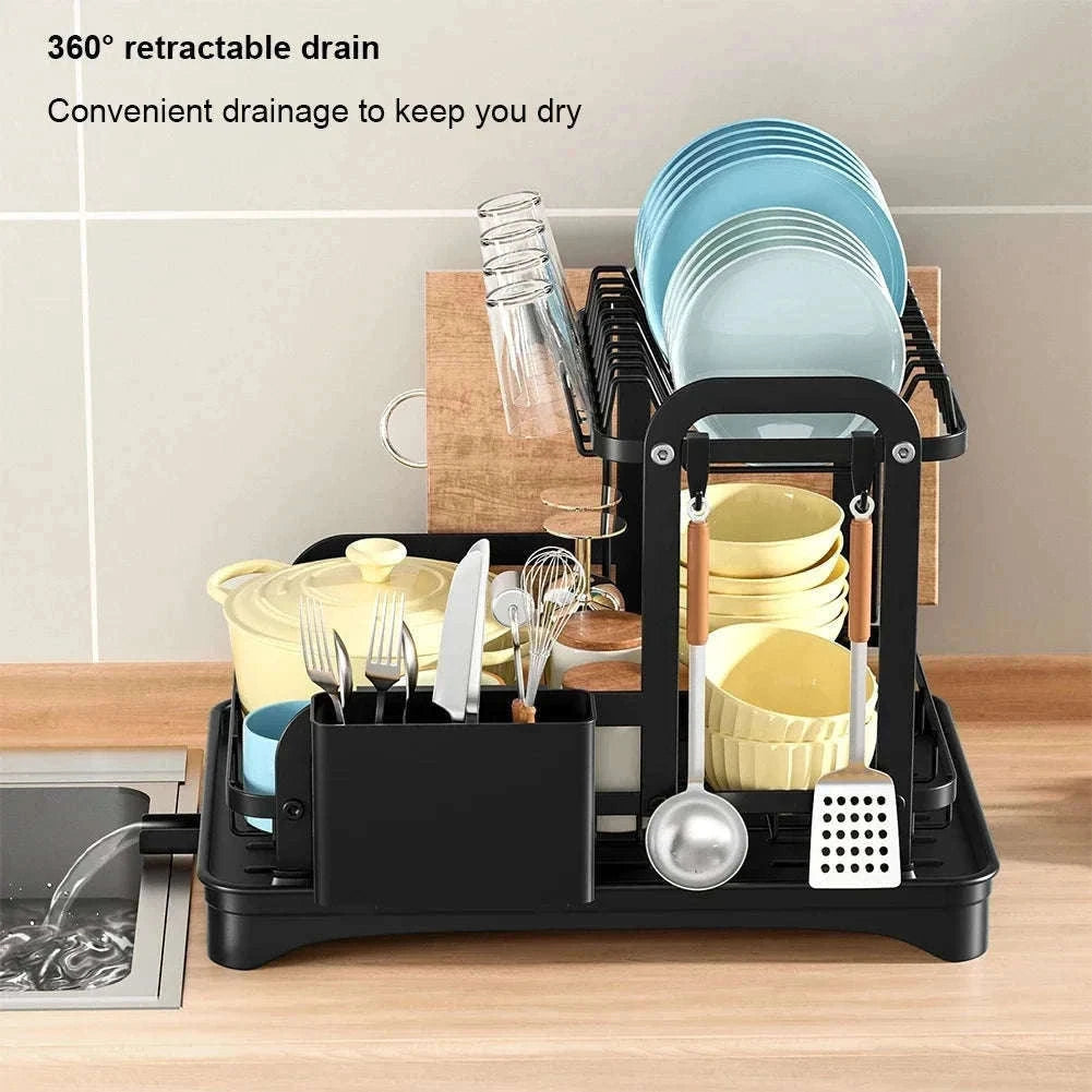 2-Tier Dish Drying Rack with Drainboard and Cutlery Holder-Type C / france / 2-tier