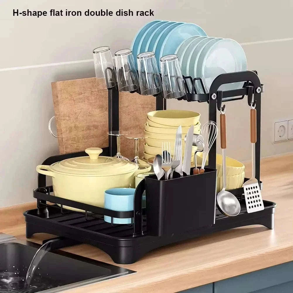 2-Tier Dish Drying Rack with Drainboard and Cutlery Holder-Type C / france / 2-tier