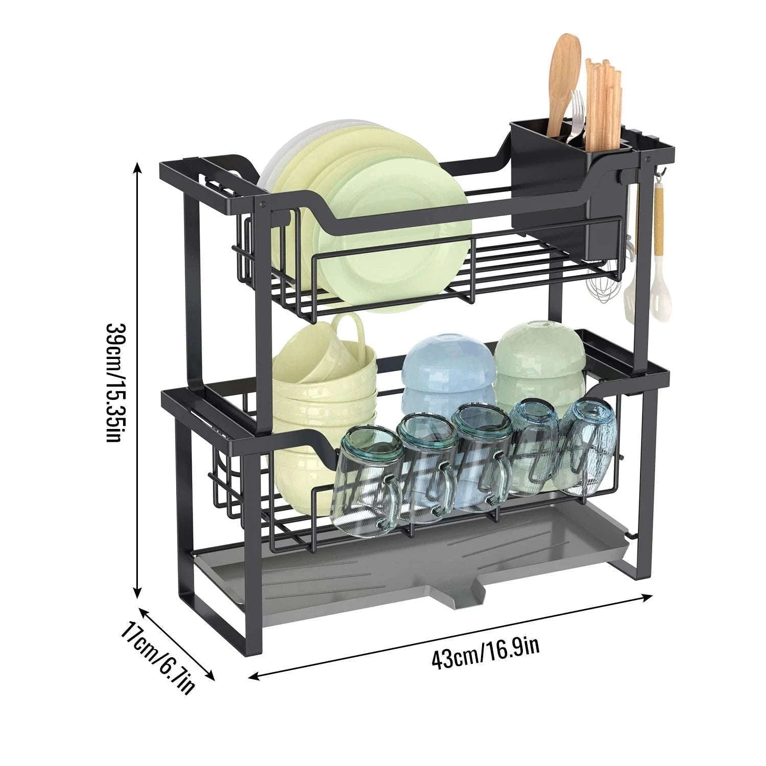 2-Tier Dish Drying Rack with Drainboard and Cutlery Holder-Type C / france / 2-tier