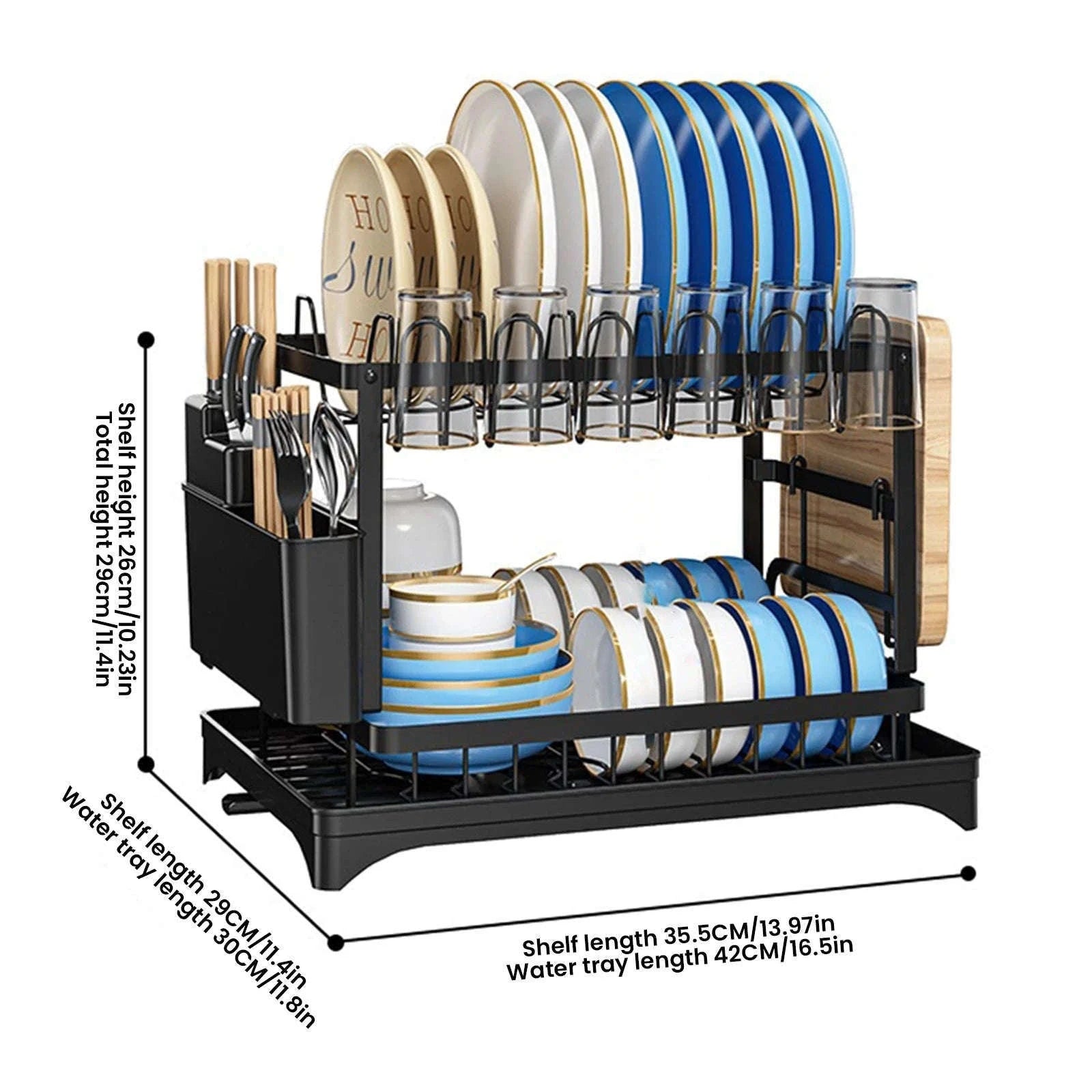 2-Tier Dish Drying Rack with Drainboard and Cutlery Holder-Type C / france / 2-tier