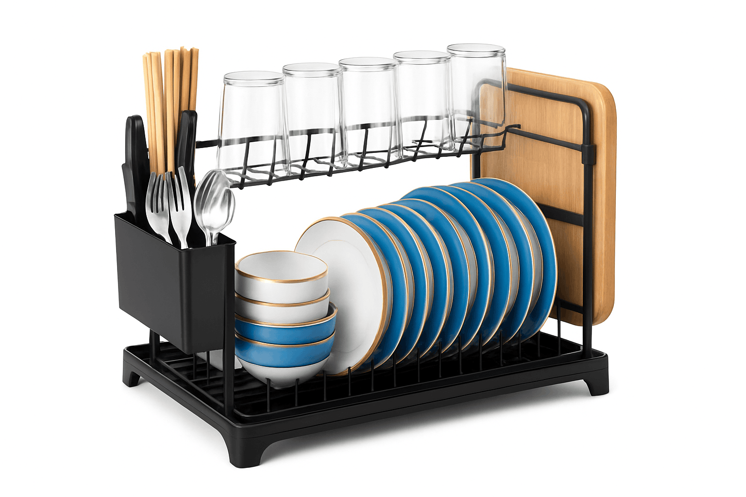 2-Tier Dish Drying Rack with Drainboard and Cutlery Holder-Type C / france / 2-tier