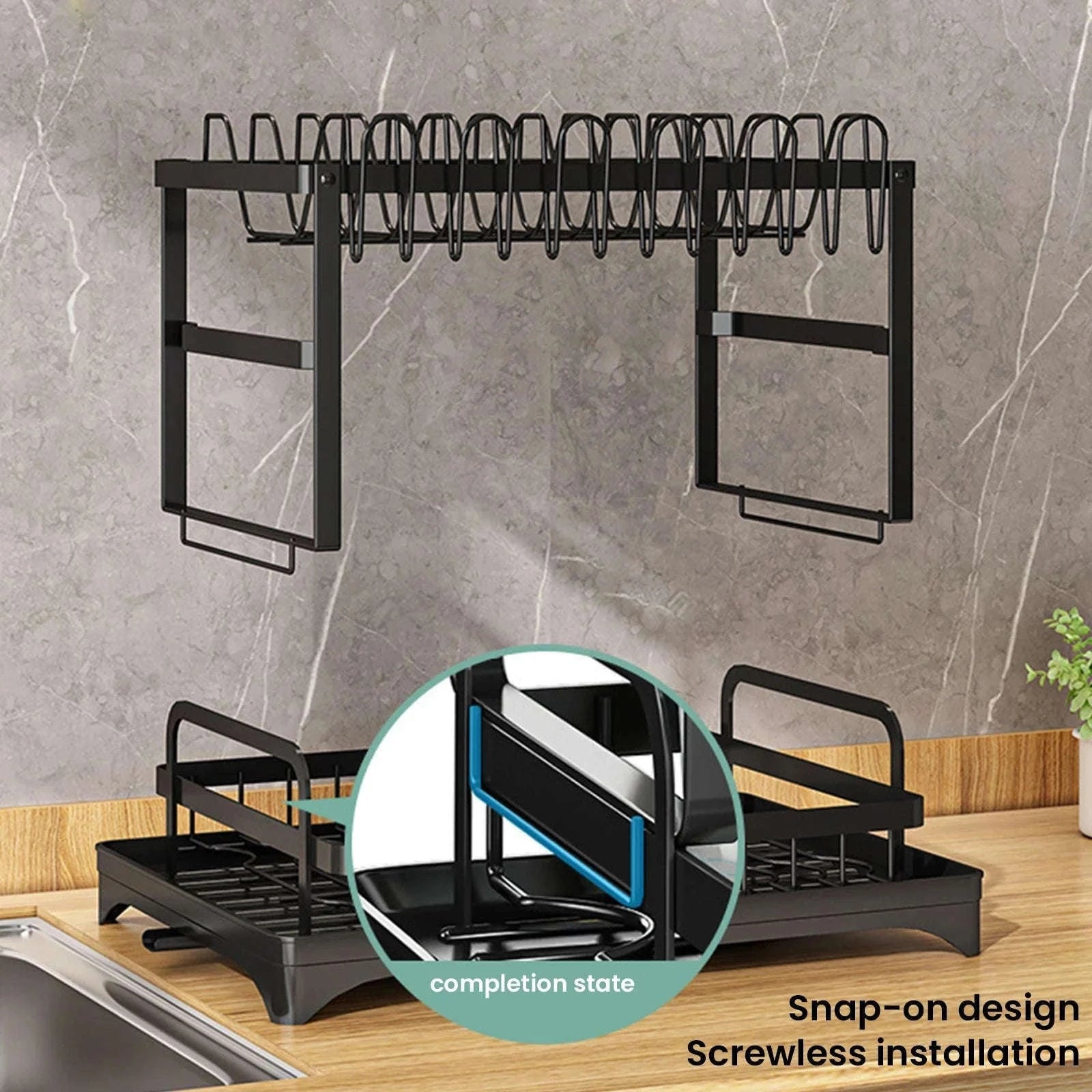 2-Tier Dish Drying Rack with Drainboard and Cutlery Holder-Type C / france / 2-tier