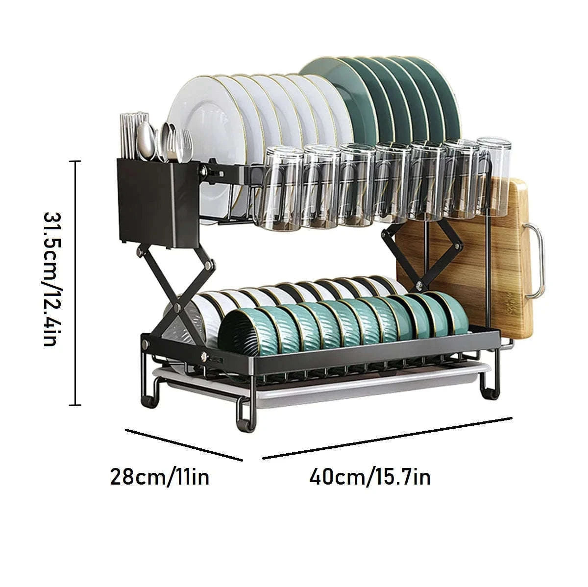 2-Tier Dish Drying Rack with Drainboard and Cutlery Holder-Type C / france / 2-tier