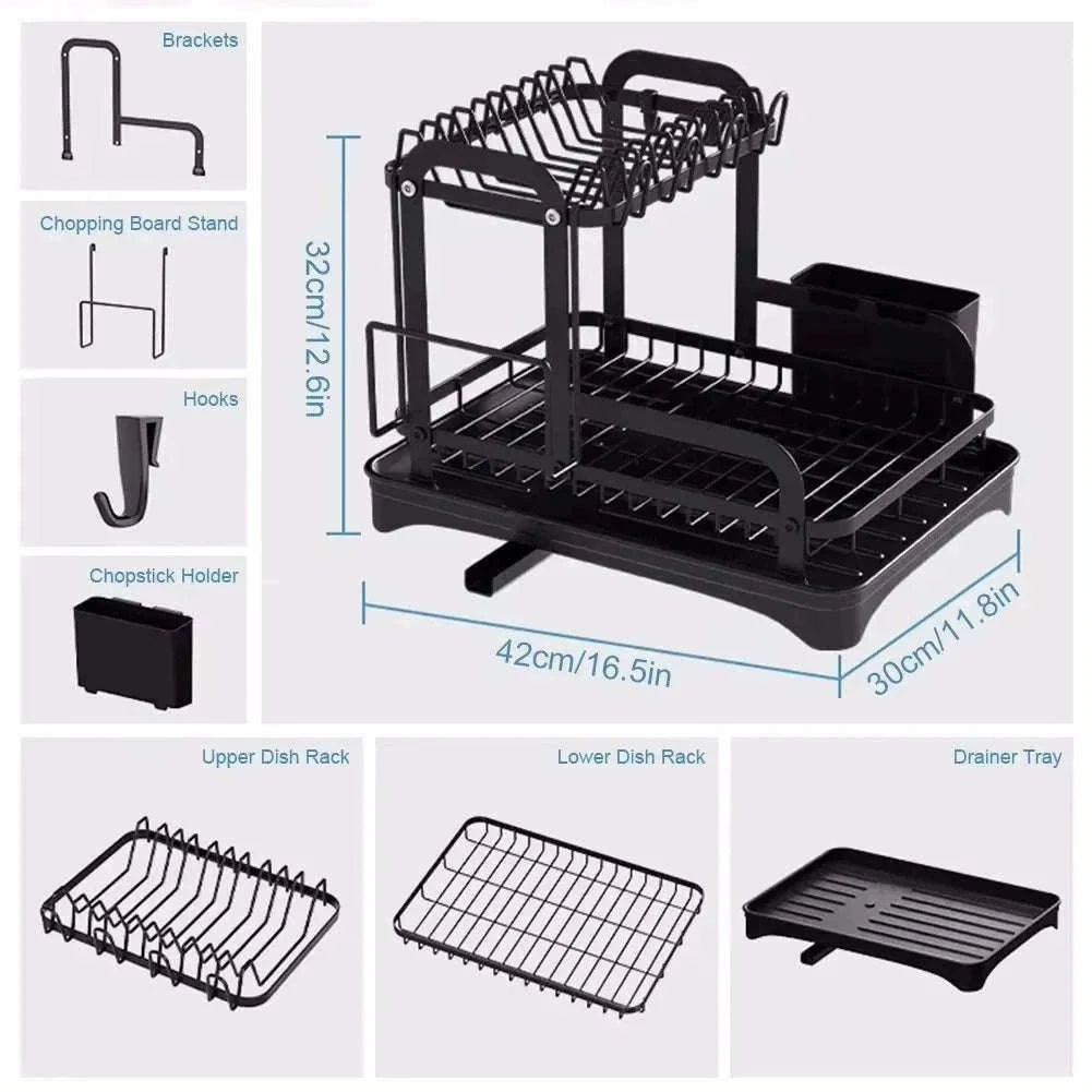 2-Tier Dish Drying Rack with Drainboard and Cutlery Holder-Type C / france / 2-tier