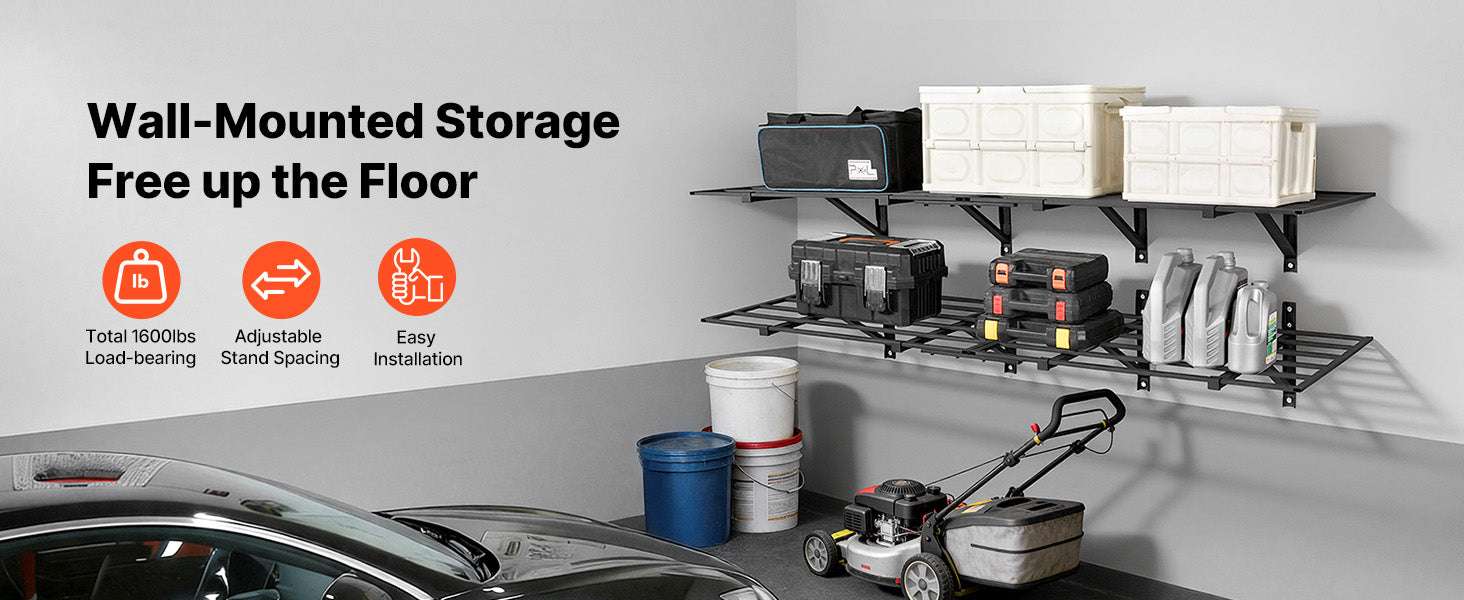 2-Tier Garage Wall Shelving 24x72in Steel Rack 800 lbs Capacity-24x72inch / United States