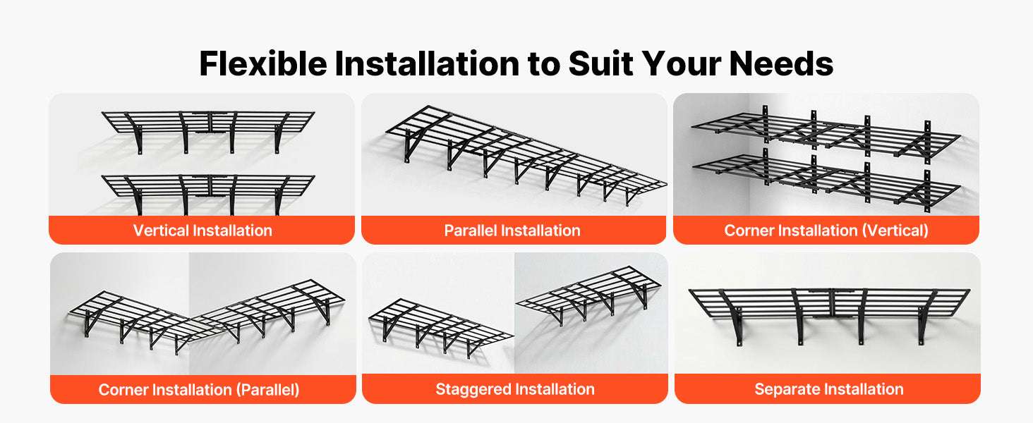 2-Tier Garage Wall Shelving 24x72in Steel Rack 800 lbs Capacity-24x72inch / United States