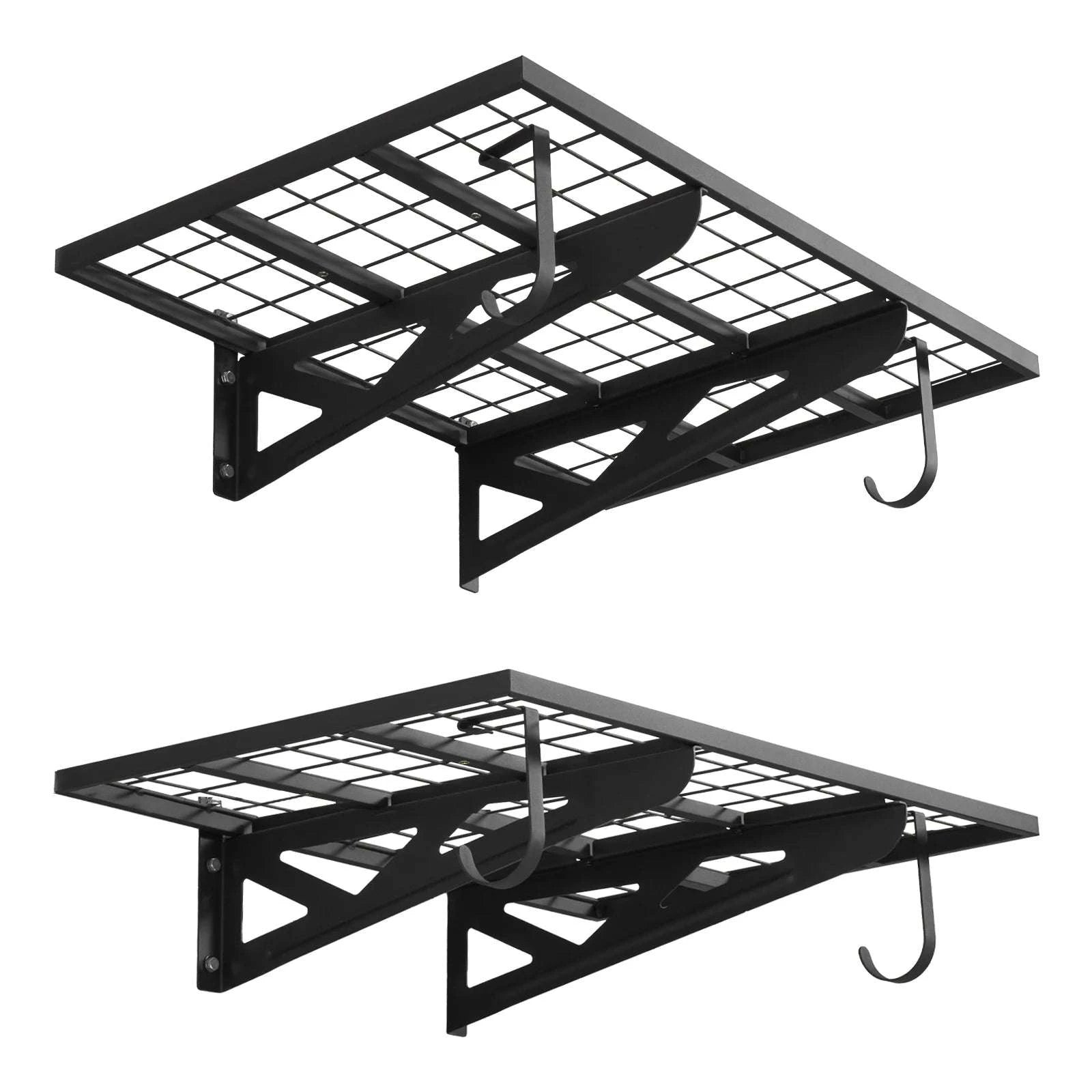 2-Tier Garage Wall Shelving 500 lbs Steel Storage Shelves with Hooks-24x36inch / United States
