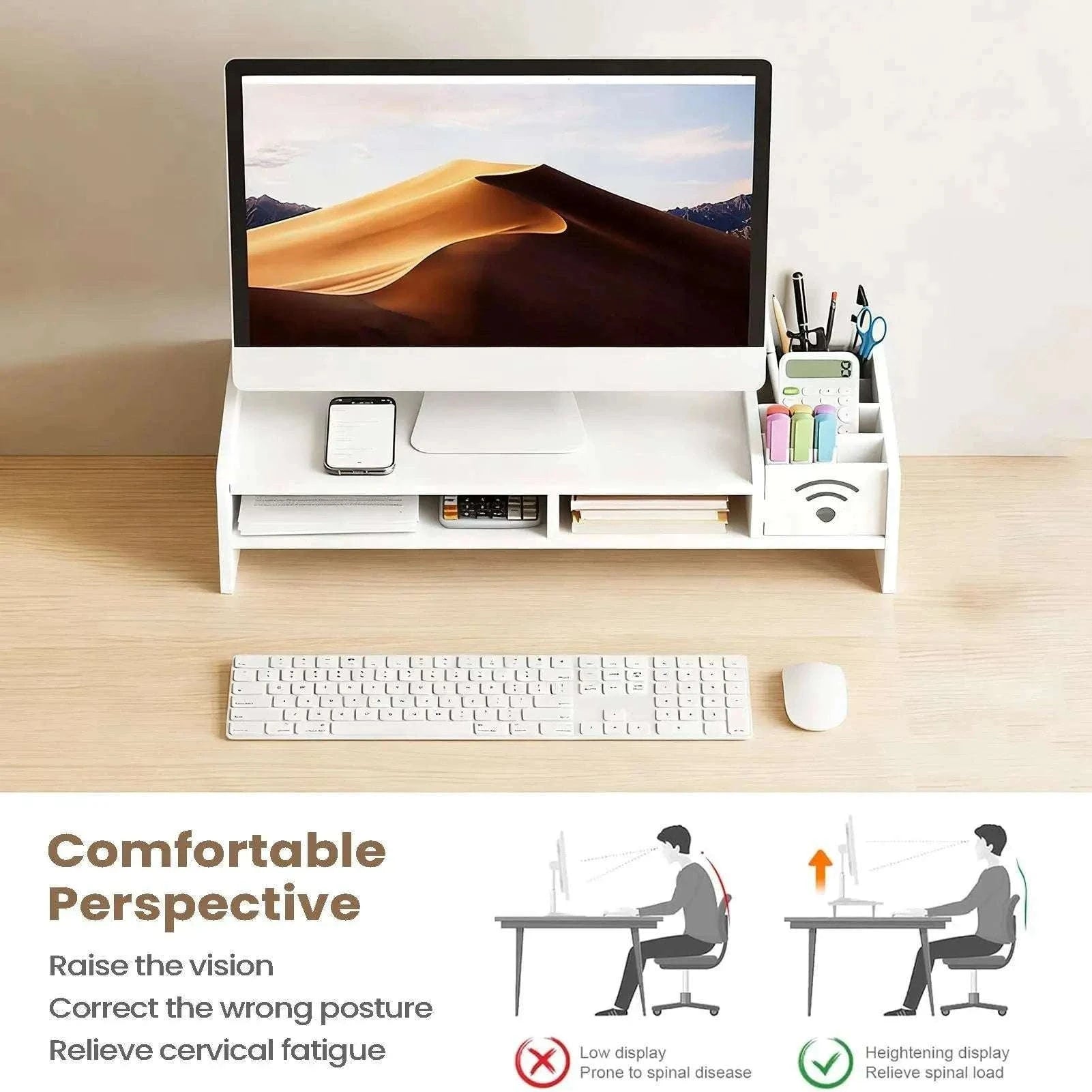 2 Tier Monitor Stand Riser with Storage Shelf 11cm Ergonomic Lift-Black