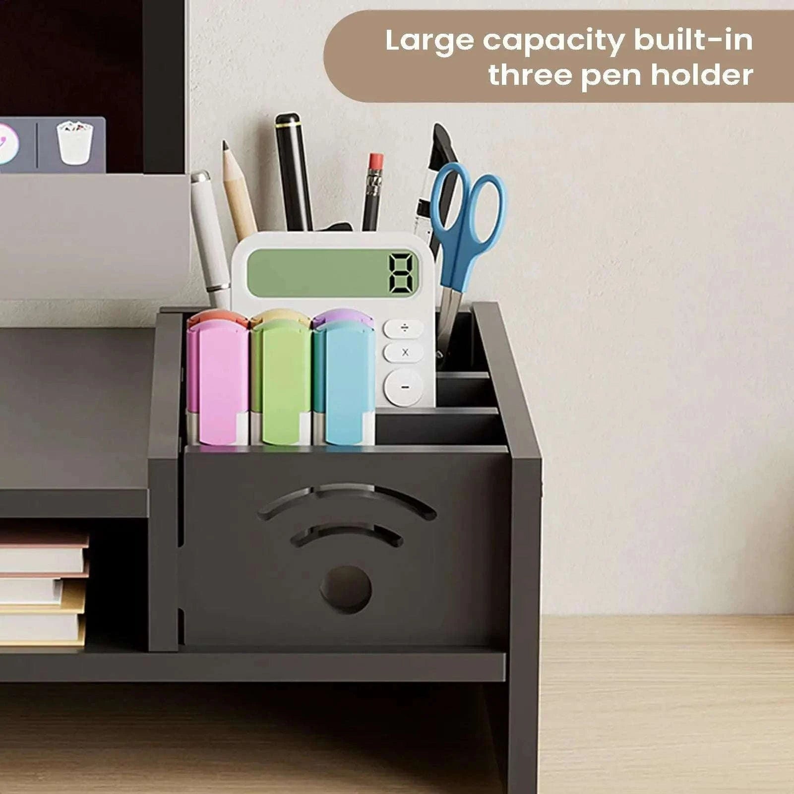 2 Tier Monitor Stand Riser with Storage Shelf 11cm Ergonomic Lift-Black