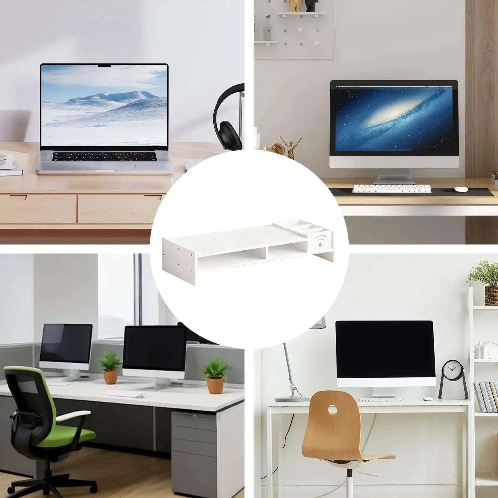 2 Tier Monitor Stand Riser with Storage Shelf 11cm Ergonomic Lift-Black