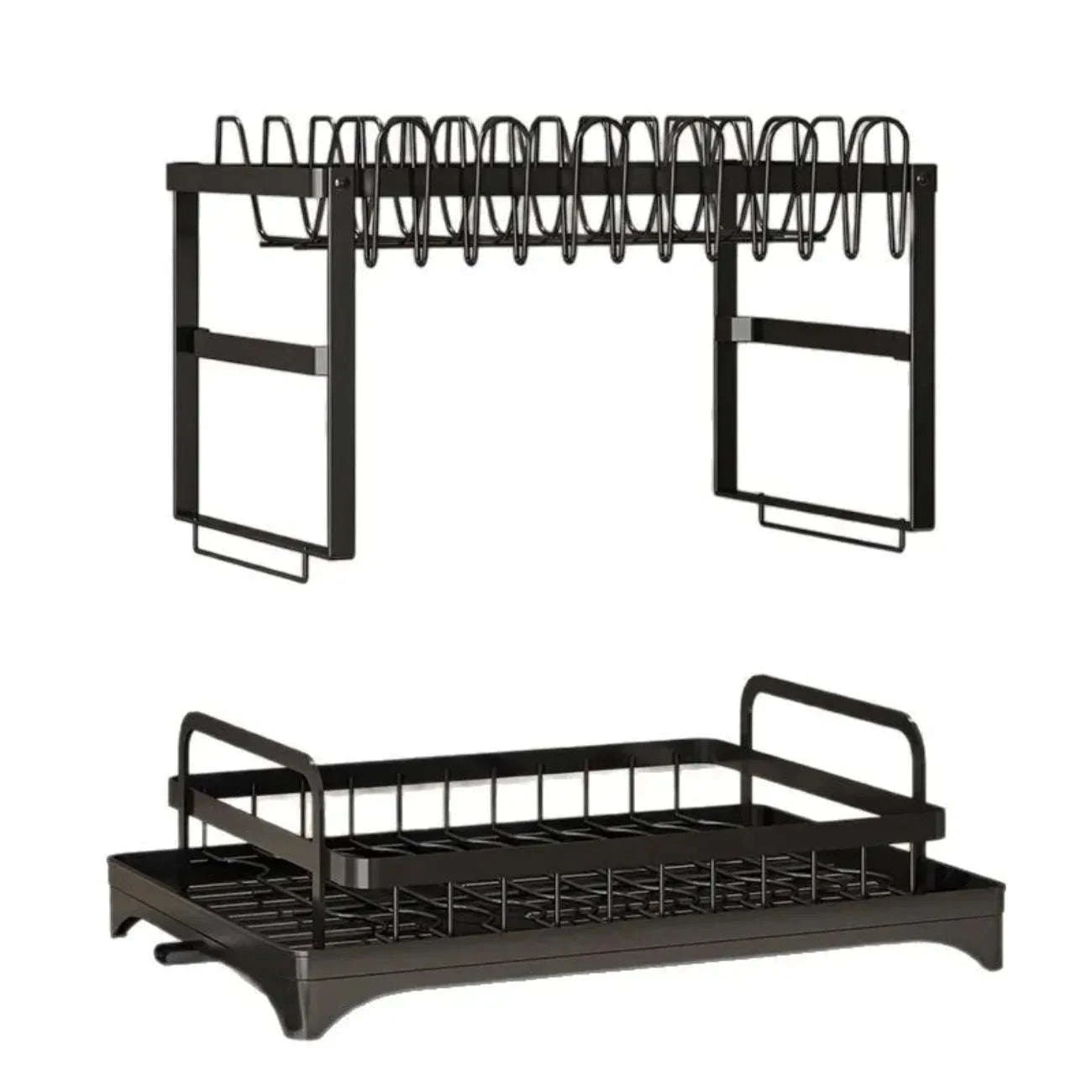 2-Tier Rotating Dish Drying Rack with Utensil Holder-black / L / United States|2-tier