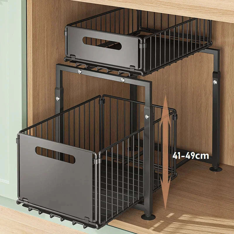2-Tier Under Sink Pull-Out Organizer Adjustable Steel Drawer Rack-1pc / france / 2-tier